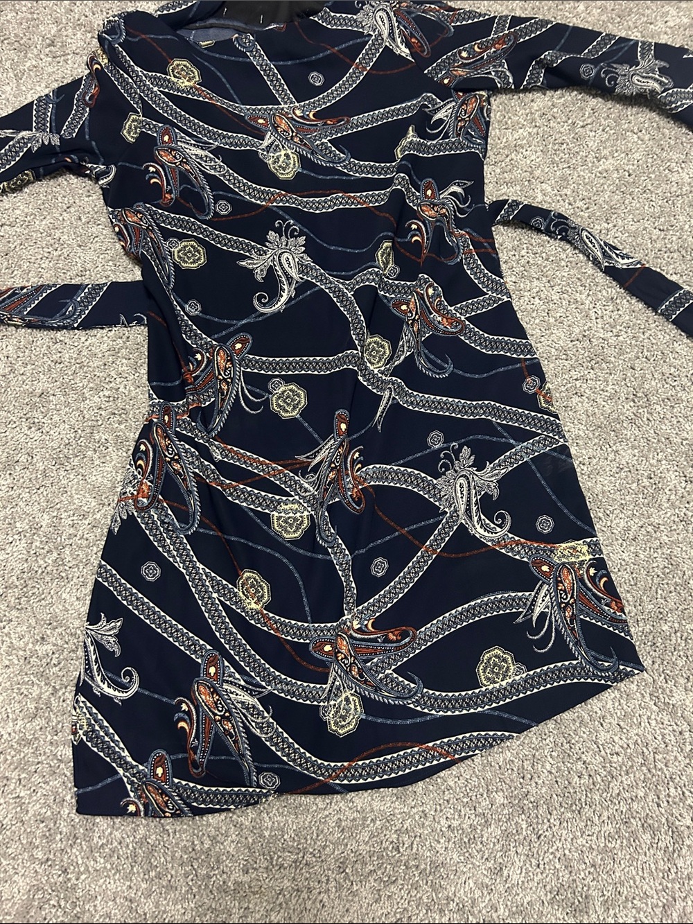 H&M Navy Paisley Rope-Print Wrap Mini Dress